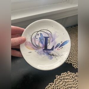 Anthropologie Emily Jeffords Monogram “L” Ceramic Trinket Plate